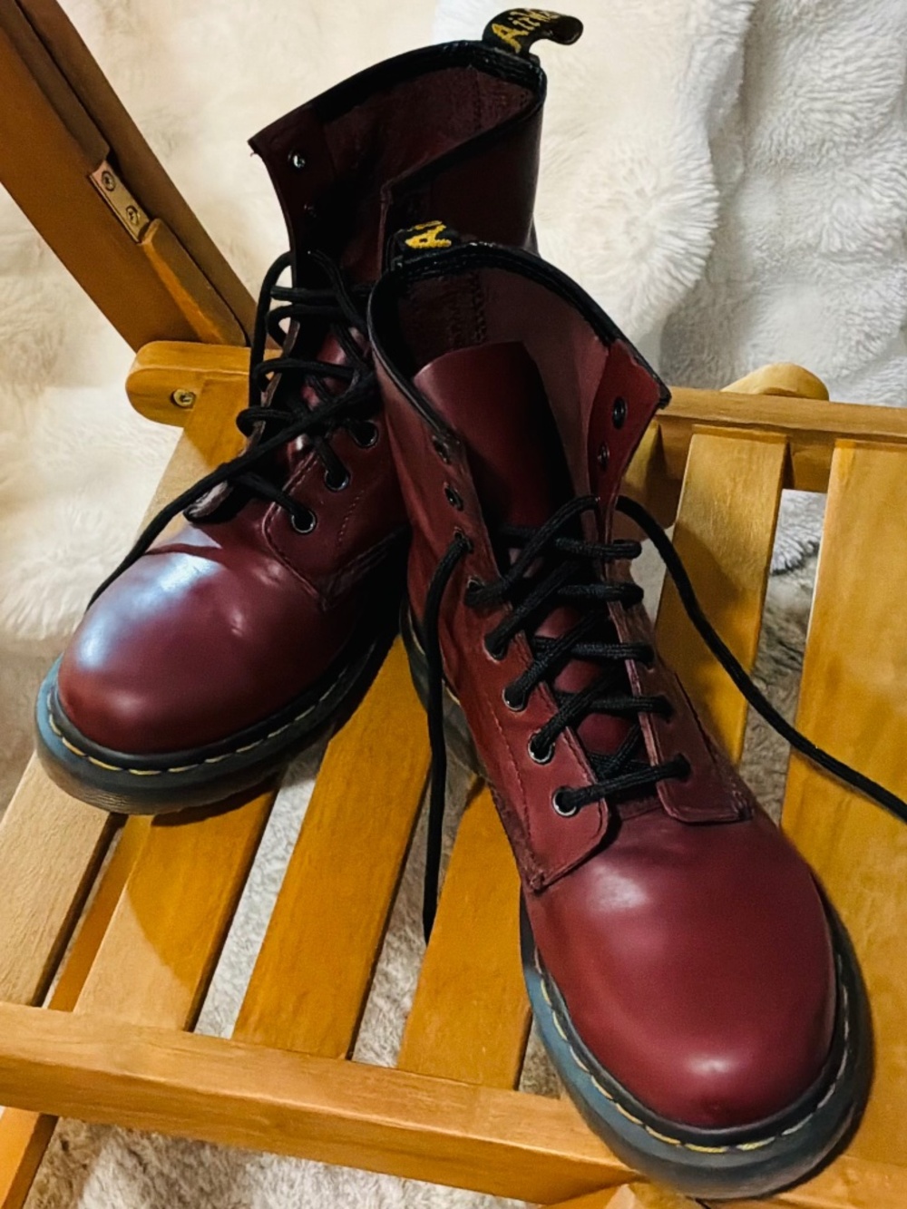 Dr. Martens 1460 Cherry Red Smooth Leather Boots - Size 7 Excellent Condition